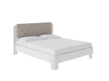 Кровать Wood Home Lite 1 (ЛДСП+ткань ЛДСП Белый жемчуг/Белая эмаль (сосна)/Лама Бежевый) 90x210