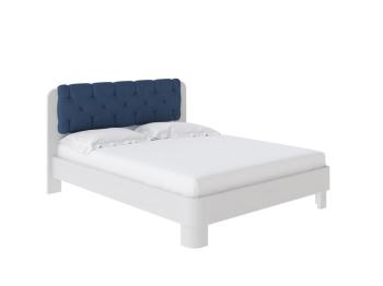 Мягкая Кровать Wood Home 1 (Ткань: Микрофибра Белая эмаль (сосна) с брашированием/Diva Синий) 140x220