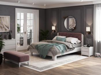 Мягкая Кровать Wood Home 1 (Ткань: Флок Белая эмаль (сосна) с брашированием/Бентлей Нежно-лиловый) 160x210