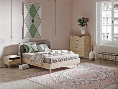 Кровать Райтон Lagom Side Wood 140×190 Ткань/Массив (дуб) (Levis 14 Бежевый/Масло-воск Natura (Дуб)) фото #1
