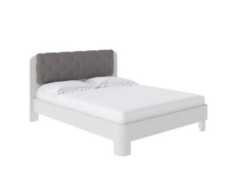 Мягкая Кровать Wood Home 1 (Ткань: Велюр Белая эмаль (сосна) с брашированием/Лама Светло-серый) 160x210