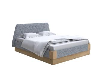 Кровать Райтон Lagom Hill Soft с подъемным механизмом 140×190 Ткань/Массив (дуб) (Levis 85 Серый/Масло-воск Natura (Дуб))
