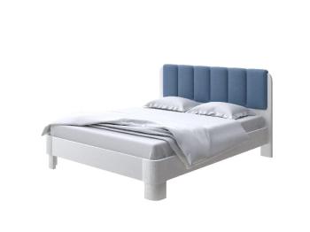 Мягкая Кровать Wood Home 2 (Ткань: Микрофибра Белая эмаль (сосна) с брашированием/Diva Синий) 120x210