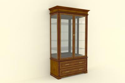 Витрина стеклянная двухдверная с нижними ящиками (1200х500х2200), шпон вишни фото #1