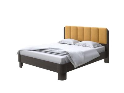 Мягкая Кровать Wood Home 2 (Ткань: Микрофибра Венге (сосна) с брашированием/Diva Шафран (308)) 80x190 фото #1