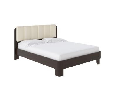 Мягкая Кровать Wood Home 2 (Экокожа Венге (сосна) с брашированием/Молочный перламутр (5061)) 140x210 фото #1