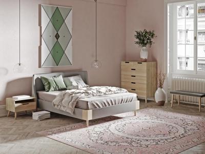 Кровать Райтон Lagom Side Soft 120×200 Ткань/Массив (дуб) (Лама Бежевый/Масло-воск Natura (Дуб)) фото #1