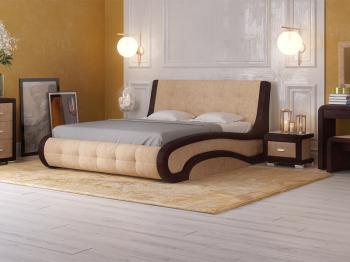 Мягкая Кровать Орматек Leonardo с подъемным механизмом (Экокожа Кремовый с коричневым) 180x200