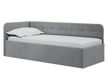 Кровать Лита 800 с латами (левая) Велюр, 80х200 см, универсальный, 208.5, Велюр, Light grey, Light grey, 80х200 см, универсальный, 208.5