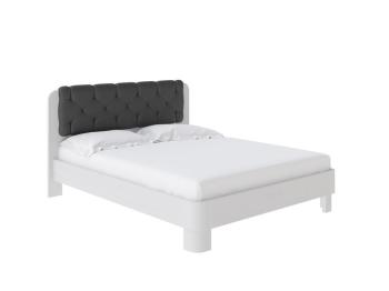 Мягкая Кровать Wood Home 1 (Экокожа Белая эмаль (сосна) с брашированием/Темно-серый) 80x220