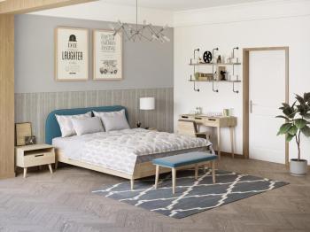 Кровать Райтон Lagom Plane Wood 160×200 Ткань/Массив (дуб) (Levis 62 Розовый/Масло-воск Natura (Дуб))
