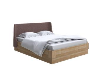 Кровать Райтон Lagom Side Wood с подъемным механизмом 200×200 Ткань/Массив (бук) (Levis 37 Шоколад/Масло-воск Natura (Бук))