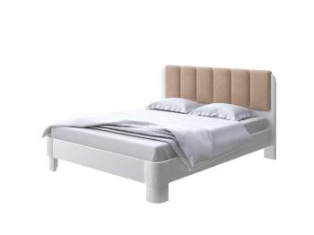 Мягкая Кровать Wood Home 2 (Ткань: Микрофибра Белая эмаль (сосна) с брашированием/Diva Миндаль) 90x210