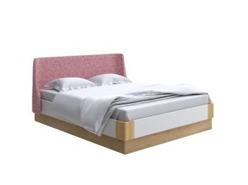Кровать Райтон Lagom Side Chips с подъемным механизмом 140×200 ЛДСП+ткань (Levis 62 Розовый/ЛДСП Белый Жемчуг/Масло-воск Natura (Береза))