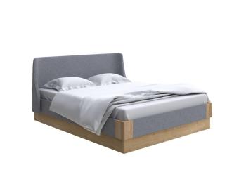 Кровать Райтон Lagom Side Soft с подъемным механизмом 160×190 Ткань/Массив (бук) (Лама Темно-серый/Масло-воск Natura (Бук))
