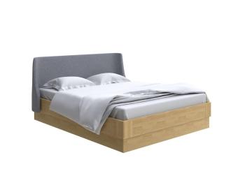 Кровать Райтон Lagom Side Wood с подъемным механизмом 160×190 Ткань/Массив (береза) (Лама Темно-серый/Масло-воск Natura (Береза))