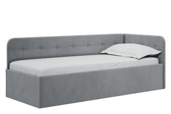 Кровать Лита 900 с ПМ (левая) Велюр, 90х200 см, универсальный, 208.5, Велюр, Light grey, Light grey, 90х200 см, универсальный, 208.5