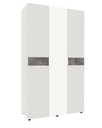 Шкаф распашной Лотос с зеркалом 3-х дверный 1200 ЛДСП, ЛДСП, Белый (тиснение), Белый (тиснение), Бетон серый