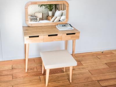 Банкетка Райтон узкая Lagom 50×40×42 Ткань/Массив (береза) (Levis 14 Бежевый/Масло-воск Natura) фото #2