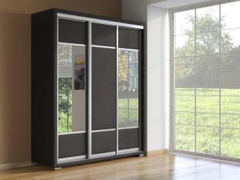 Шкаф Орматек Шкаф-купе 3х дв Orma Soft 2 (2 зеркала) (Экокожа Черный) 177x60